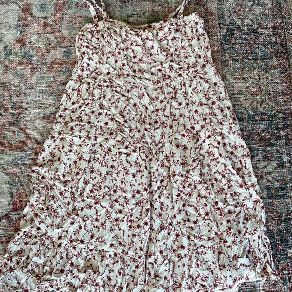 Floral Spaghetti Strap Maxi Dress in Cream and Burgundy